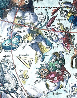 Star chart depicting Perseus, Andromeda, and Cassiopeia
