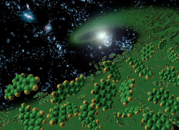 Artist's conception of polycyclic aromatic hydrocarbons from the early universe